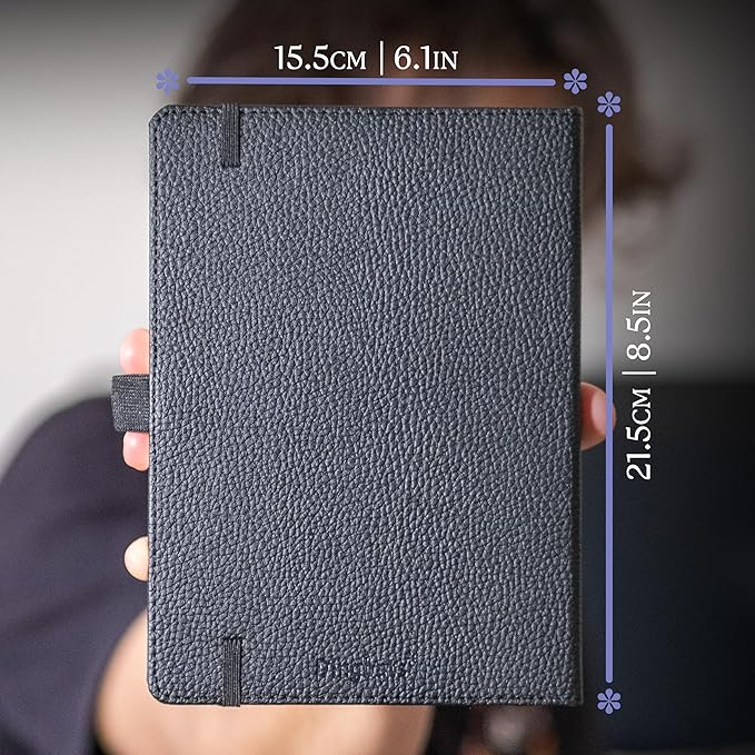 Dingbats* Wildlife Grid Journal Notebook A5 - Vegan Leather Hard Cover, Ideal for Work, Travel - Pocket, Elastic Closure, Bookmark