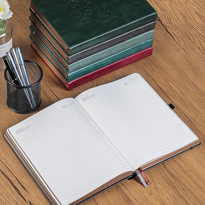 ZXHQ A5 360 Pages Lined Journaling Notebooks with Pen, Journals for Women Men Writing Notebook, Tree of Life Design, Brown Edge Fine Inner Pocket - Black