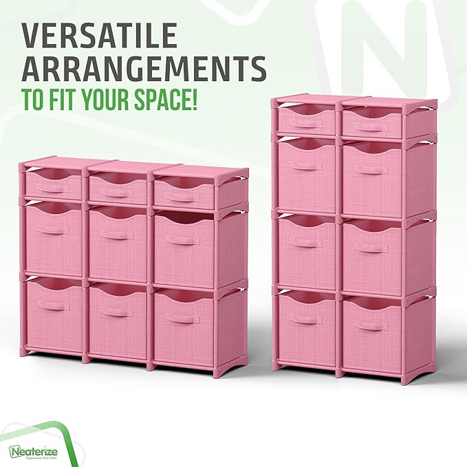 9 Cube Closet Organizers And Storage | Includes All Storage Cube Bins | Easy To Assemble Closet Storage Unit With Drawers | Room Organizer For Clothes, Baby Closet Bedroom, Playroom, Dorm (Pink)