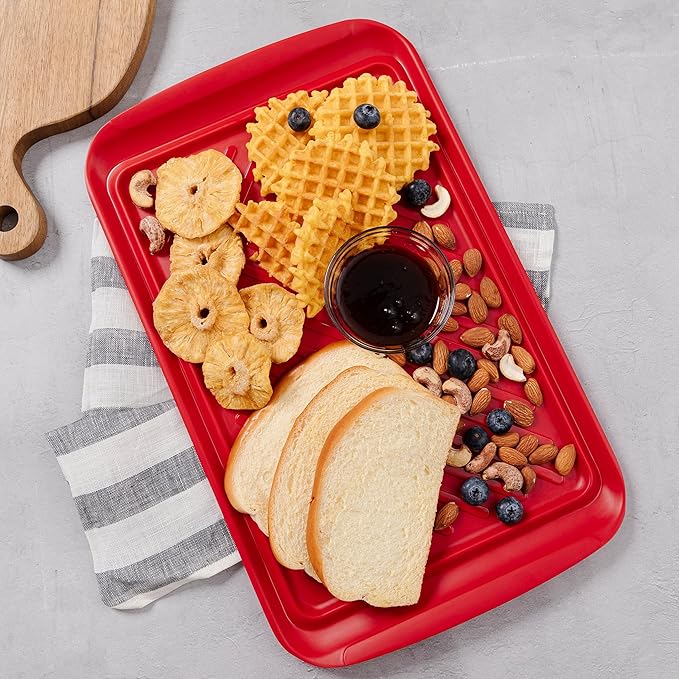 BBQ Tray for Raw Meat Prep and Cooked Food, Grill Prep and Serve Trays, Melamine Serving Trays and Platters for Food, Unbreakable Party Tray, Set of 2, Black and Red