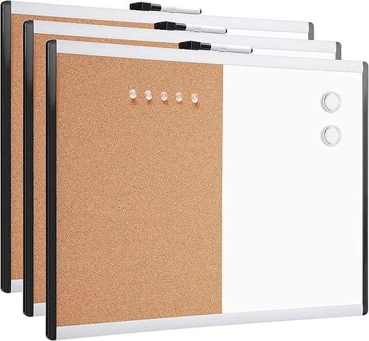 Amazon Basics Combo Magnetic Whiteboard&Cork Board for Home,Office and Classroom, Plastic/Aluminum Frame, White,Yellow, 17" x 23"