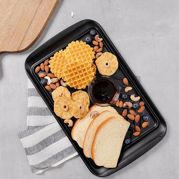 Grilling Prep and Serve Trays, BBQ Tray for Raw and Cooked Food, Melamine Marinating Serving Platter and Grill Tray for Outdoor, Parties and BBQ, Food Trays, Set of 2, Black and White