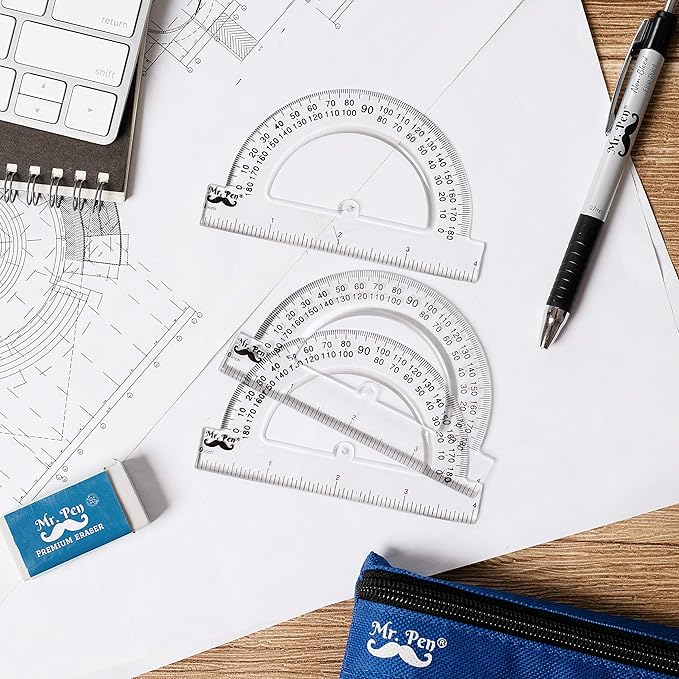 Mr. Pen- Small Protractor, 4 Inch, Pack of 3, Protractor Ruler, Drafting Tools, Math Geometry, School Supplies