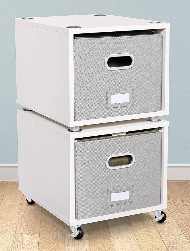 BIRDROCK HOME Rolling File Cabinet – Decorative Storage Shelf w/Removable Bins, Handles, and Wheels – Organize Files, Books, Toys, Under Desk Office Solution, Modern Design - 2 Lateral Drawers, White