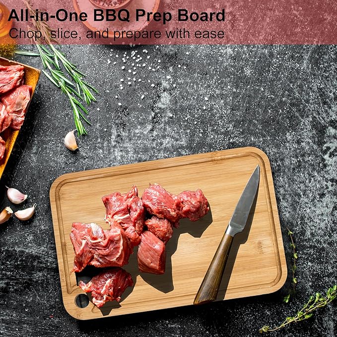 Deep Grill Carry System with Lids, Cutting Board, Tong, Gift Ready BBQ Carry Tray for Prepping, Marinating and Serving, Diswasher Safe, Nesting Platters Black in Red