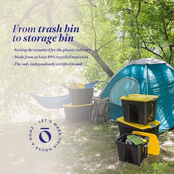 HOMZ 2-Pack Durabilt Tote, Heavy Duty Plastic Storage Bins with Lids, 34 Gallon, Black/Yellow - Stackable Organizing Containers for Home, Garage, and Office