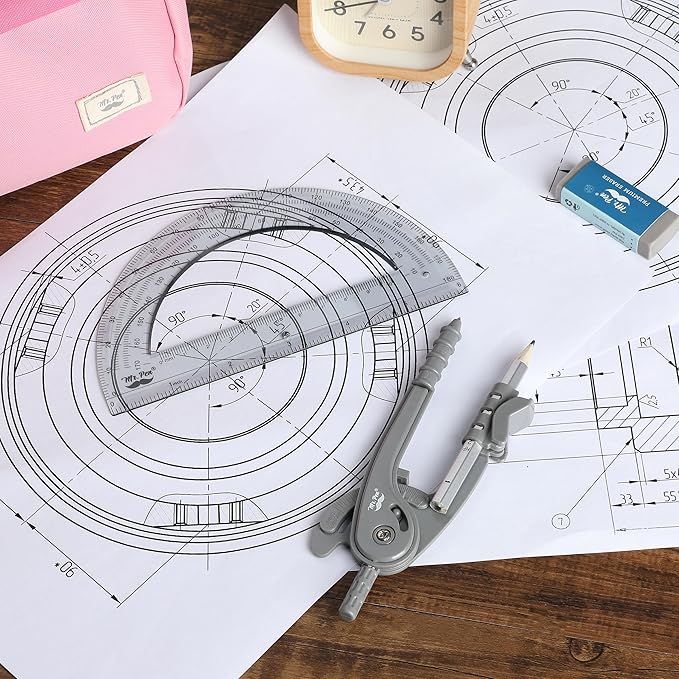Mr. Pen- Compass and Protractor Set, Shuttle Grey, Compass Geometry Tool, Protractor and Compass Set, Compass Drawing Tool, Drawing Compass, Geometry Compass, Back to School Supplies