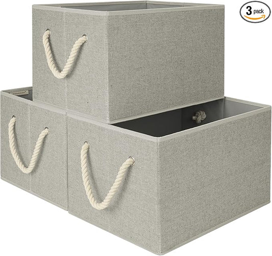 StorageWorks Storage Baskets for Shelves, Foldable Fabric Closet Storage Bins with Handles, Fabric Storage Bins Clothes Organizer, Gray, 3-Pack, Extra Large