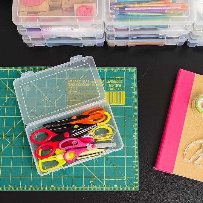 IRIS USA Pencil Case Boxes, 10-Pack, |Made in USA|, Plastic Bead Organizing Containers with Snap Lid for Arts, Crafts, Ephemera, Stickers, & Dance Cheer, Clear - Medium