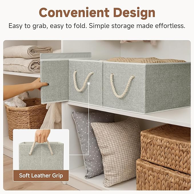 StorageWorks Storage Baskets for Shelves, Foldable Fabric Closet Storage Bins with Handles, Fabric Storage Bins Clothes Organizer, Gray, 3-Pack, Extra Large