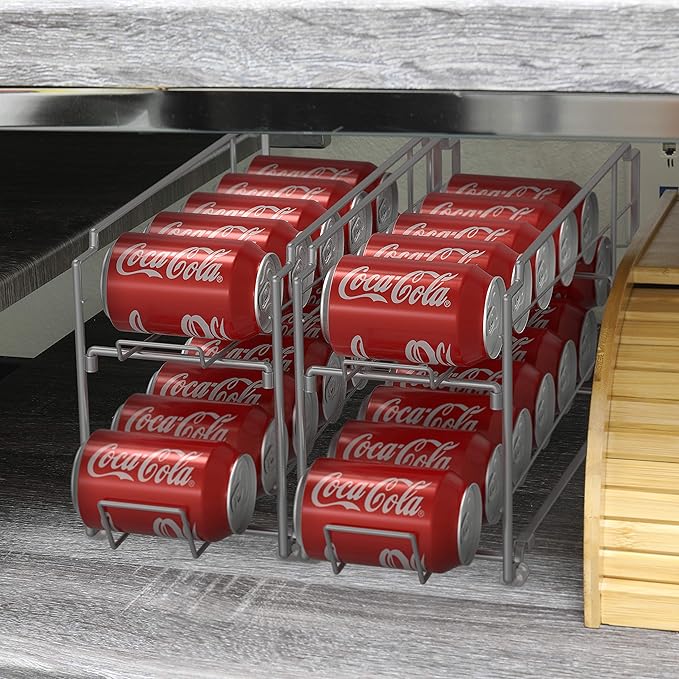 Simple Houseware Stackable Front Loading Beverage Can Dispenser Rack, Silver - 2 Pack