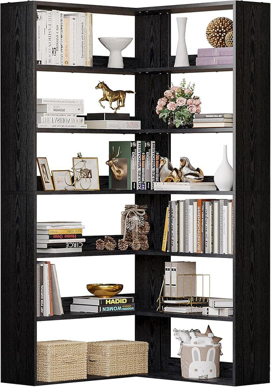 IRONCK Bookshelves 6 Tiers with Baffles Industrial Large Corner Etagere Bookcase Storage Display Rack for Living Room Home Office