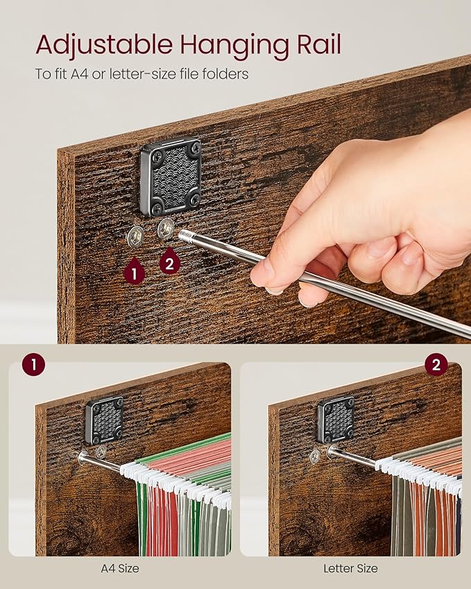 VASAGLE 2 Drawers File Cabinet with Lock, Printer Stand, Office Filing Cabinet Organizer, for A4 and Letter Size Documents, Rustic Brown and Ink Black UOFC061B01