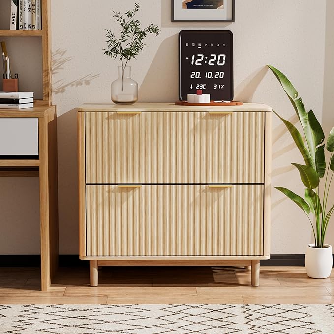 VINGLI 2 Drawer File Cabinet, Home Office Filing Organizer, for Letter Legal A4 Size File Folder Storage, Modern Style Fluted Design, Wood Lateral Filing Cabinet, Printer Stand, Archivador (Oak)