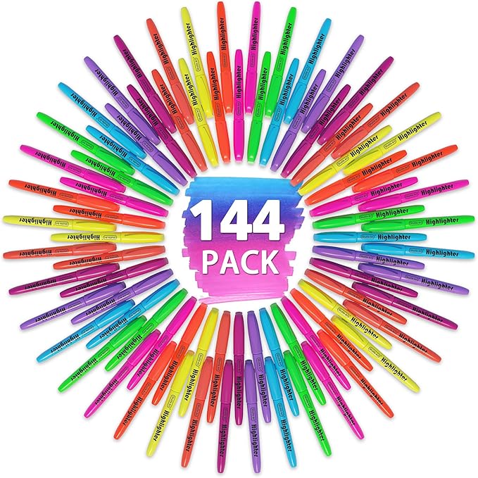 Shuttle Art 144 Pack Highlighters, Highlighters Assorted Colors Set, 8 Bright Colors Chisel Tip Highlighter Markers Bulk for Kid and Adult Coloring, Highlighting as School Supplies