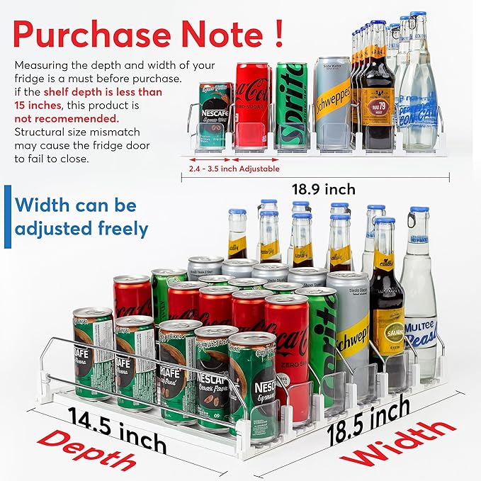 Dwella Drink Organizer for Fridge – 6-Tier Can Dispenser for Fridge, Self-Pushing Drink Dispenser Fridge, Adjustable Width Fridge Cans Organizer, Durable Soda Drink Organizers for Refrigerator