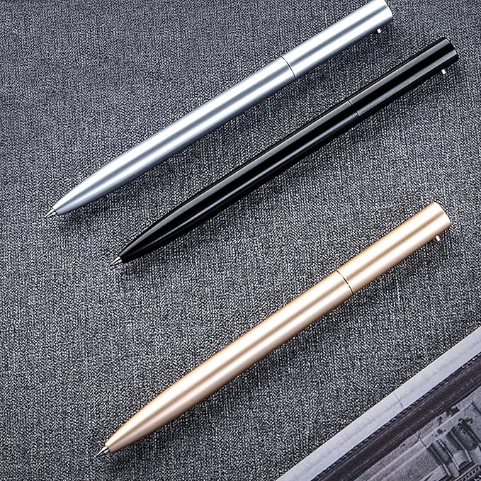 DUNBONG Retractable Metal Gel Pen, 0.5mm Medium Point Ballpoint Pens, Black Gel Ink (Silver)