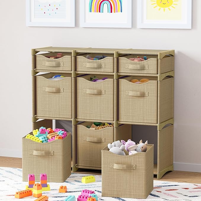 9 Cube Closet Organizers And Storage | Includes All Storage Cube Bins | Easy To Assemble Closet Storages Unit With Drawers | Room Organizer For Clothes, Baby Closets Bedroom, Playroom, Dorm (Beige)