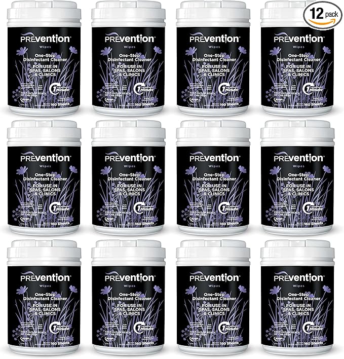 Prevention All Purpose Disinfectant Wipes – Cleaning Wipes Canister, Bulk Cleaner Towelettes for Salons, Spas, Clinics – Hospital Grade Surface Sanitizing – 160 Count per Canister (12 Pack)