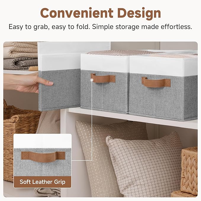 StorageWorks Storage Baskets for Shelves, Foldable Fabric Closet Storage Bins with Handles, Fabric Storage Bins Clothes Organizer, Gray and White, 3-Pack, Large