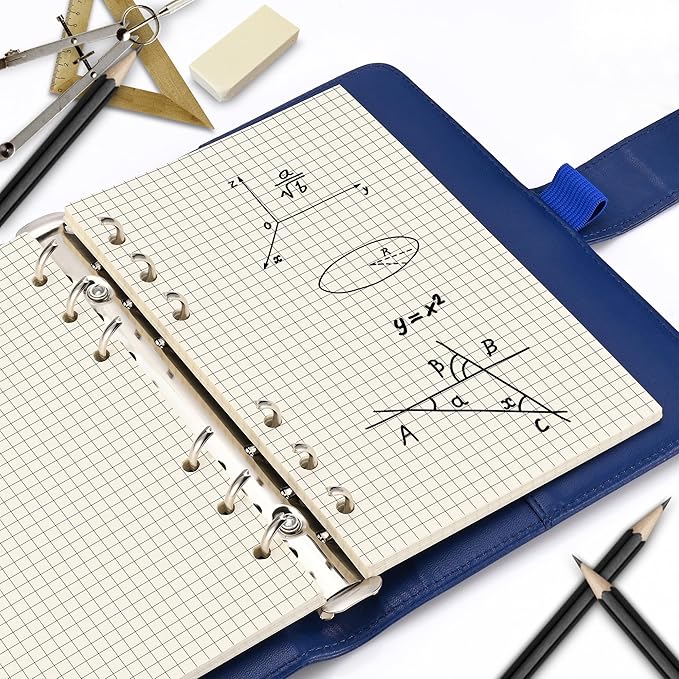 A6 Grid-Ruled Refill Paper, 100gsm Thick Beige No-Bleed Sheets (2 Packs, 80 Sheets Each), Pre-Punched – Fits A6 6-Ring Binders for Office, School & Teachers