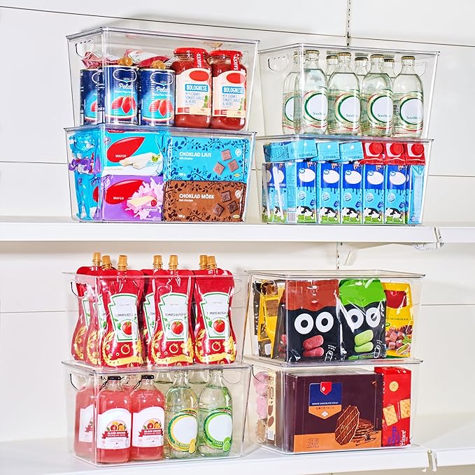 theaoo Clear Storage Bins with Lids Stackable - XLarge Plastic Containers for Pantry Organization and Storage - Perfect for kitchen,Fridge,Laundry Room,Bathroom,Garage,Closet,Cabinet Organizer -8 Pack