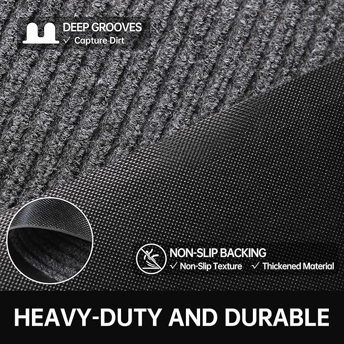 Front Door Mat, 3' x 4' Heavy Duty Indoor Outdoor Door Mat for Entryway, Commercial Door Mats Entrance, Low Profile Welcome Mats Non-Slip, Durable Rubber Backing Entry Mat for Patio, Home