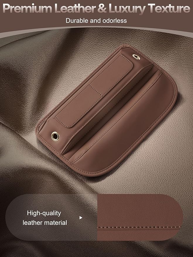 Premium Leather Seat Gap Filler Organizer, Universal Fit Car Accessories for Women/Men Interior, Center Console Organizer With Card Slots for SUV Truck (Brown, 2 Pack)