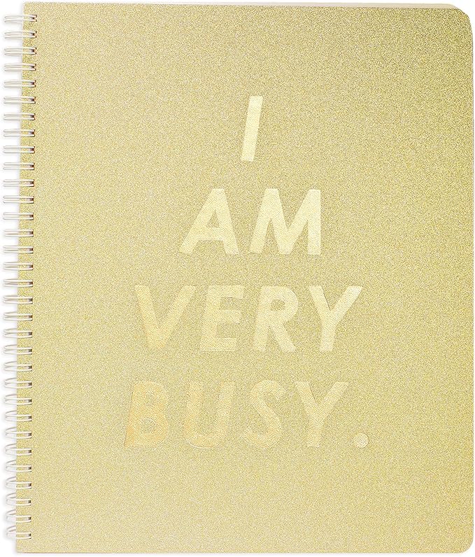 ban.do Rough Draft Large Spiral Notebook with Saying, 11" x 9" with Pockets and 160 College Ruled Pages, I Am Very Busy (gold glitter)
