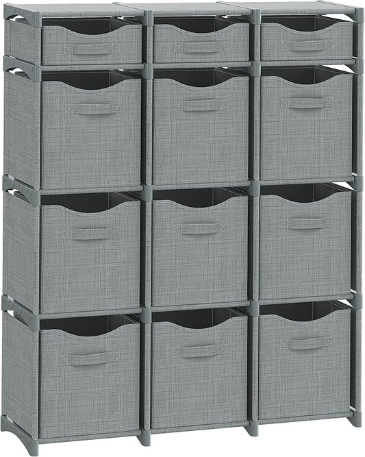 12 Cube Closet Organizers And Storage | Includes All Storage Cube Bins | Easy To Assemble Closet Storage Unit With Drawers | Room Organizer For Clothes, Baby Closet Bedroom, Playroom, Dorm (Grey)